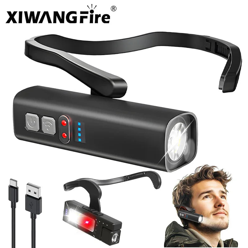 2025 New Ear-Hanging Headlamp, 1000 Lumens Motion Sensor LED Head Light, 5 Modes Red Light for Hands Free Camping Running Repair