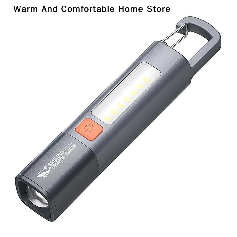 Smiling Shark SD1023 LED Torch Light XPE Super Bright Flashlight with Hook Camping Light USB Rechargeable Zoomable Waterproof
