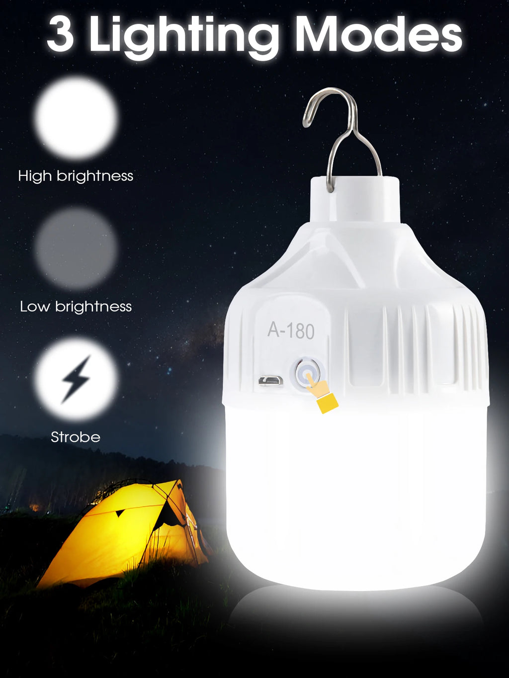 Camping Light Bulb Emergency Night Lighting Flashlight Outdoor Picnic Hanging Pendant Tent Lamp 500mAh USB Rechargeable LED Bulb